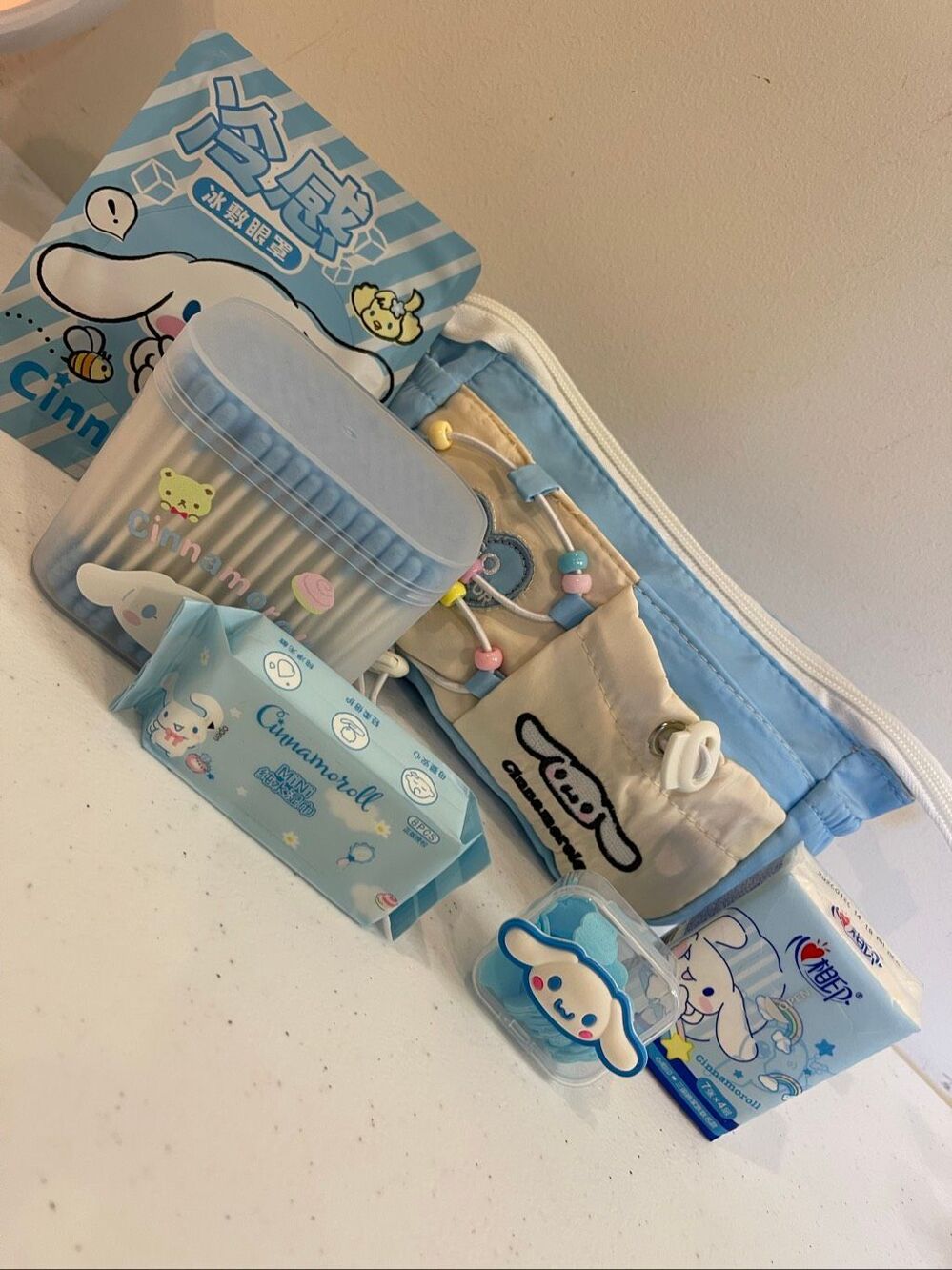 Cinnamoroll Sanrio Travel Self Care Bundle Pouch Soap Tissues Wipes Eye Mask